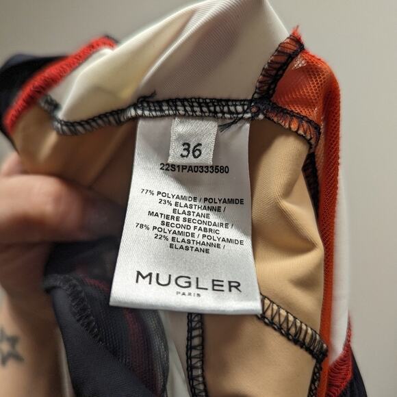 NWT Thierry Mugler Spiral Stirrups Leggings Black Red Nude Size 36 - Picture 5 of 10